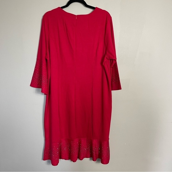 Roamans Red Sheath Dress Plus Size 22W Holiday Bell Sleeve Event Midi Party - Picture 1 of 8